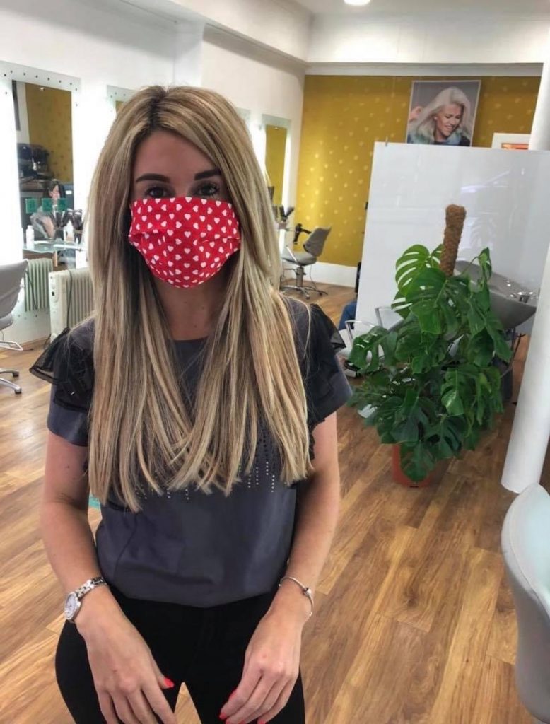 Stylist Lindsay Stewart wearing her face covering